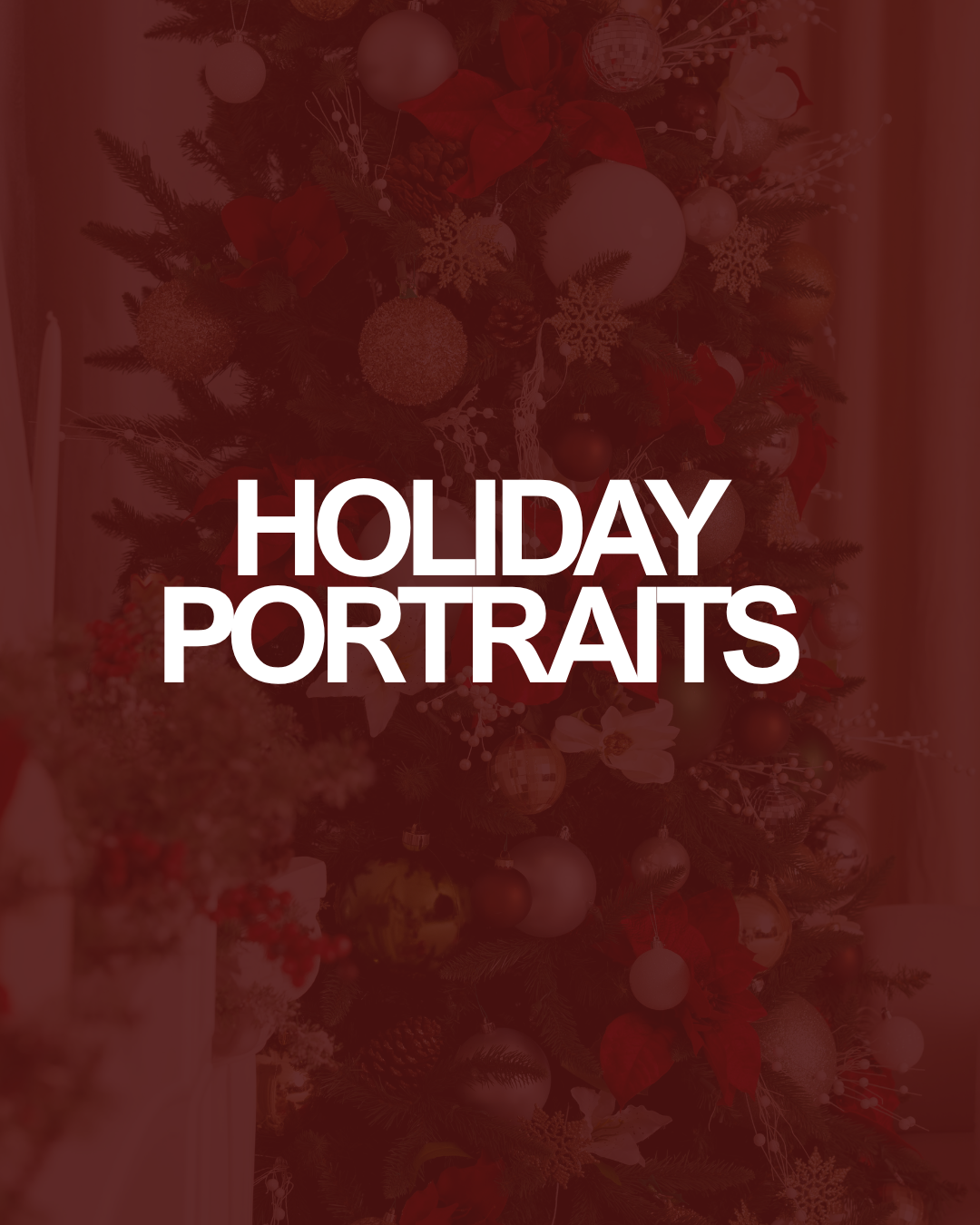 Holiday Portraits over a decorated red holiday tree