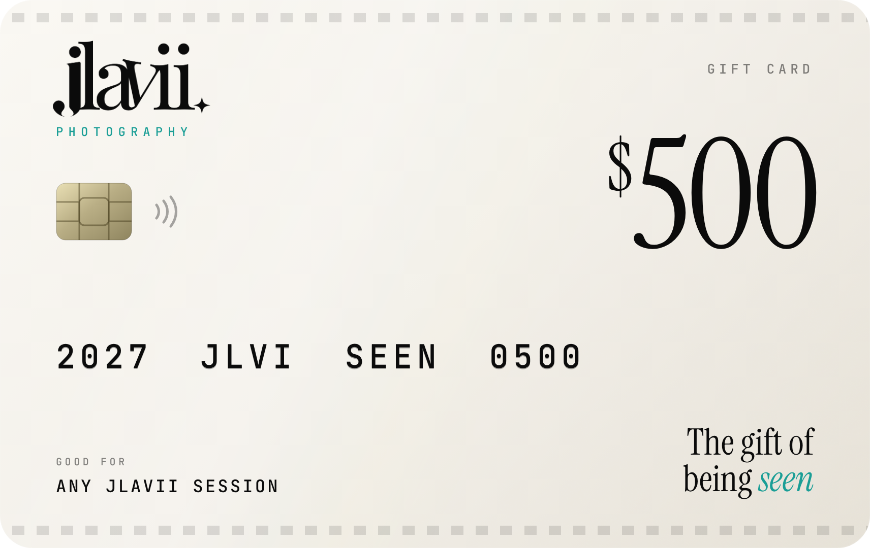 JLavii Photography $500 gift card design